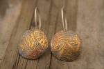 artisan bimetal-gold oxidized silver earrings-24k gold earrngs -gold earrings-one of kind earring-artisan  earring-gold artisan -keum boo