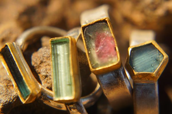 hexagon blue ring/bohemian gold ring//gold ring//solid gold ring//blue tourmaline//silver and gold artisan ring//one of a kind ring