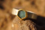 hexagon blue ring/bohemian gold ring//gold ring//solid gold ring//blue tourmaline//silver and gold artisan ring//one of a kind ring