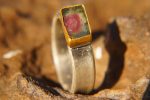 hexagon blue ring/bohemian gold ring//gold ring//solid gold ring//blue tourmaline//silver and gold artisan ring//one of a kind ring