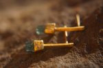 solid 24k gold-blue tourmaline Earrings-Gold Studs//one of a kind-stud earrings//24k gold earrings//blue stone earrings//24k stud with stone