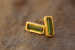 solid 24k gold-blue tourmaline Earrings-Gold Studs//one of a kind-stud earrings//24k gold earrings//blue stone earrings//24k stud with stone