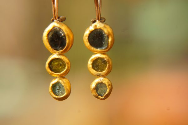 solid gold dangle earrings//blue green gem Earrings//24k Gold Dangle & Drop Earrings//spring color earrings//24k gold earrings//24k gold