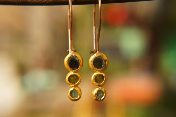 solid gold dangle earrings//blue green gem Earrings//24k Gold Dangle & Drop Earrings//spring color earrings//24k gold earrings//24k gold