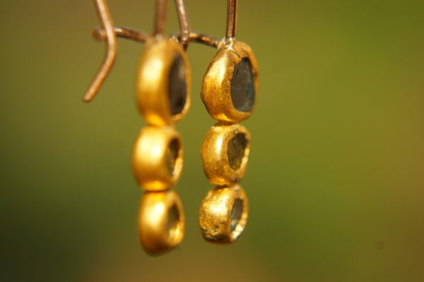 solid gold dangle earrings//blue green gem Earrings//24k Gold Dangle & Drop Earrings//spring color earrings//24k gold earrings//24k gold