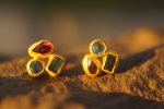 24k solid gold//tourmaline topaz rhodolite//24k gold studs//24k gold earrings//gold gem earrings //24k gold jewelry//one of a kind jewelry
