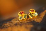 24k solid gold//tourmaline topaz rhodolite//24k gold studs//24k gold earrings//gold gem earrings //24k gold jewelry//one of a kind jewelry