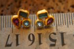 24k solid gold//tourmaline topaz rhodolite//24k gold studs//24k gold earrings//gold gem earrings //24k gold jewelry//one of a kind jewelry