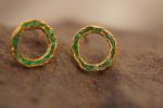 22k solid gold//green emerald Studs//22k gold Earrings//green emerald//gold stud earrings//22k gold earrings//raw emerald solid gold earring