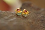 24k solid gold//rough emerald Studs//24k gold Earrings//uncut gem//gold stud earrings//24k gold //uncut emerald earrings//artisan gold studs