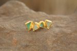 24k solid gold//rough emerald Studs//24k gold Earrings//uncut gem//gold stud earrings//24k gold //uncut emerald earrings//artisan gold studs