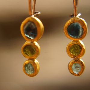 solid gold dangle earrings//blue green gem Earrings//24k Gold Dangle & Drop Earrings//spring color earrings//24k gold earrings//24k gold