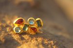 24k solid gold//tourmaline topaz rhodolite//24k gold studs//24k gold earrings//gold gem earrings //24k gold jewelry//one of a kind jewelry