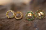 22k solid gold//green emerald Studs//22k gold Earrings//green emerald//gold stud earrings//22k gold earrings//raw emerald solid gold earring
