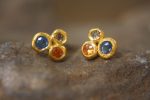 24k solid gold//orange sapphire & diamonds//diamond sapphire Earrings//stud earrings//gold earrings//sapphire earrings //24k gold earring