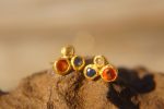 24k solid gold//orange sapphire & diamonds//diamond sapphire Earrings//stud earrings//gold earrings//sapphire earrings //24k gold earring
