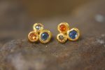 24k solid gold//orange sapphire & diamonds//diamond sapphire Earrings//stud earrings//gold earrings//sapphire earrings //24k gold earring