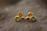 24k solid gold//orange sapphire & emerald//diamond sapphire Earrings//stud earrings//gold earrings//sapphire earrings //24k gold studs