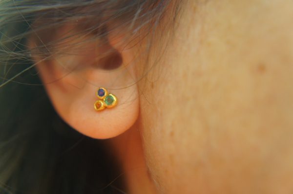 24k solid gold//orange sapphire & emerald//diamond sapphire Earrings//stud earrings//gold earrings//sapphire earrings //24k gold studs