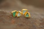 24k solid gold//rough emerald Studs//24k gold Earrings//uncut gem//gold stud earrings//24k gold //uncut emerald earrings//artisan gold studs