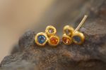 24k solid gold//orange sapphire & diamonds//diamond sapphire Earrings//stud earrings//gold earrings//sapphire earrings //24k gold earring
