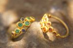 sapphire gold ring//artisan emerald ring//emerald sapphire ring//engagement earrings//24k gold ring//emerald gold ring//24k gold earring