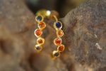 24k solid gold//orange sapphire hoop earrings//orange sapphire hoops//24k hoop earrings//gold earrings//sapphire hoops //24k gold studs