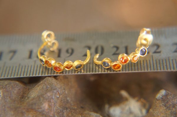 24k solid gold//orange sapphire hoop earrings//orange sapphire hoops//24k hoop earrings//gold earrings//sapphire hoops //24k gold studs
