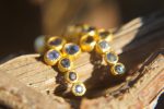 24k solid gold//blue sapphire hoop earrings//blue sapphire hoops//24k hoop earrings//gold earrings//sapphire hoops //24k gold studs
