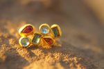 24k solid gold//tourmaline topaz rhodolite//24k gold studs//24k gold earrings//gold gem earrings //24k gold jewelry//one of a kind jewelry