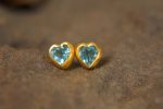 solid gold//blue topaz Studs//blue heart Earring//blue heart earrings//gold stud earrings//24k gold earrings//blue heart solid gold earrings