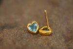 solid gold//blue topaz Studs//blue heart Earring//blue heart earrings//gold stud earrings//24k gold earrings//blue heart solid gold earrings
