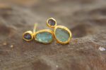 solid 24k gold- raw gem Studs -raw gem stone- Earrings-stud earrings-24k gold earrings-raw gem earrings rough sapphire earrings-