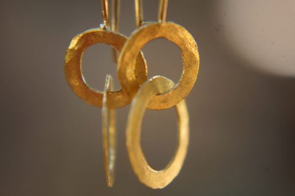 22K Gold earrings//solid gold dangle//Handcrafted Earrings//Minimalist 22k Jewelry//Wedding Earrings//anniversary gift//22k gold artisan