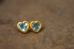 solid gold//blue topaz Studs//blue heart Earring//blue heart earrings//gold stud earrings//24k gold earrings//blue heart solid gold earrings