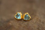 solid gold//blue topaz Studs//blue heart Earring//blue heart earrings//gold stud earrings//24k gold earrings//blue heart solid gold earrings