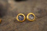 solid 22k gold -Rough blue sapphire  Earrings-stud earrings-22k gold earrings-  rough blue  sapphire earrings- raw sapphire earrings studs