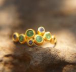 sapphire gold ring//artisan emerald ring//emerald sapphire ring//engagement unique ring//22k gold ring//sapphire gold ring//22k gold ring