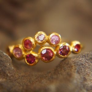 sapphire ruby gold ring//artisan sapphire ring//ruby sapphire ring//engagement earrings//24k gold ring//sapphire earrings //24k gold earring