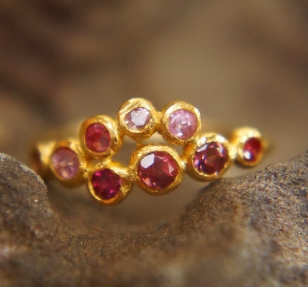 sapphire ruby gold ring//artisan sapphire ring//ruby sapphire ring//engagement earrings//24k gold ring//sapphire earrings //24k gold earring