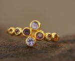 mult stone gold ring//artisan solid gold ring//multicolor ring//artisan engagement ring//24k gold ring//tanzanite gold ring//pink tourmaline