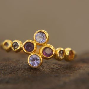 mult stone gold ring//artisan solid gold ring//multicolor ring//artisan engagement ring//24k gold ring//tanzanite gold ring//pink tourmaline