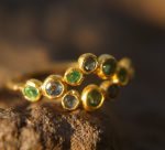 sapphire gold ring//artisan emerald ring//emerald sapphire ring//engagement earrings//24k gold ring//emerald gold ring//24k gold earring