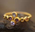mult stone gold ring//artisan solid gold ring//multicolor ring//artisan engagement ring//24k gold ring//tanzanite gold ring//pink tourmaline