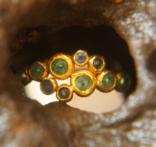 sapphire gold ring//artisan emerald ring//emerald sapphire ring//engagement earrings//24k gold ring//emerald gold ring//24k gold earring