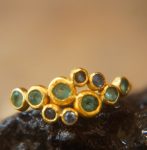 sapphire gold ring//artisan emerald ring//emerald sapphire ring//engagement earrings//24k gold ring//emerald gold ring//24k gold earring