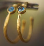 24k gold hoop earring//blue topaz hoop earring//24k gold jewelry//handmade artisan hoop earring//artisan fine gold hoops//unique rustic hoop