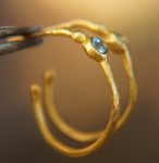 24k gold hoop earring//blue topaz hoop earring//24k gold jewelry//handmade artisan hoop earring//artisan fine gold hoops//unique rustic hoop