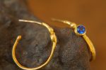 sapphire gold hoop earring//gold hoop earring//24k gold jewelry//handmade artisan hoop earring//artisan fine gold hoops//unique rustic hoop