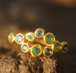 sapphire gold ring//artisan emerald ring//emerald sapphire ring//engagement earrings//24k gold ring//emerald gold ring//24k gold earring